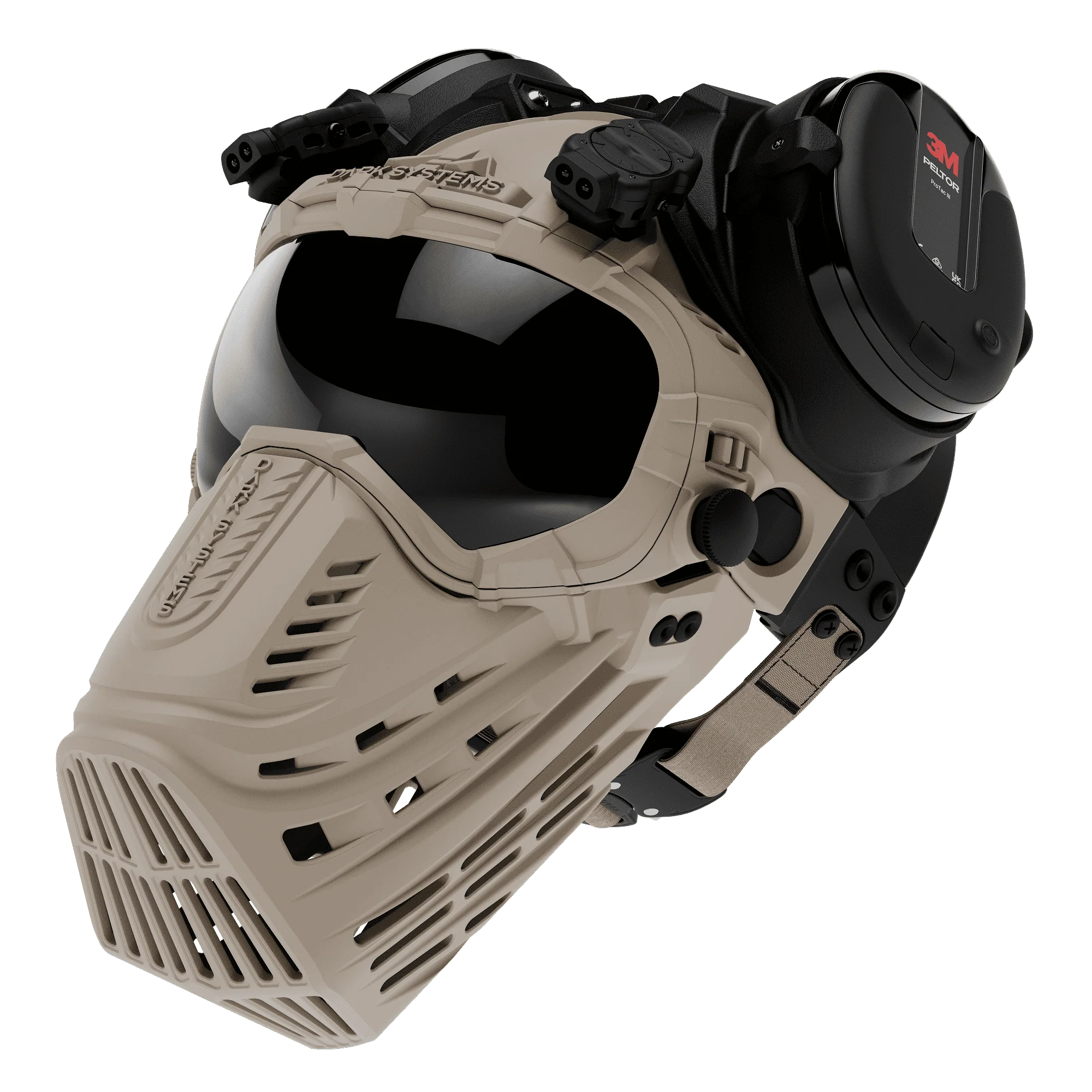 Tan Combo 3: Helmet + Collar + Peltor + Muzzle + Lights – Dark Systems